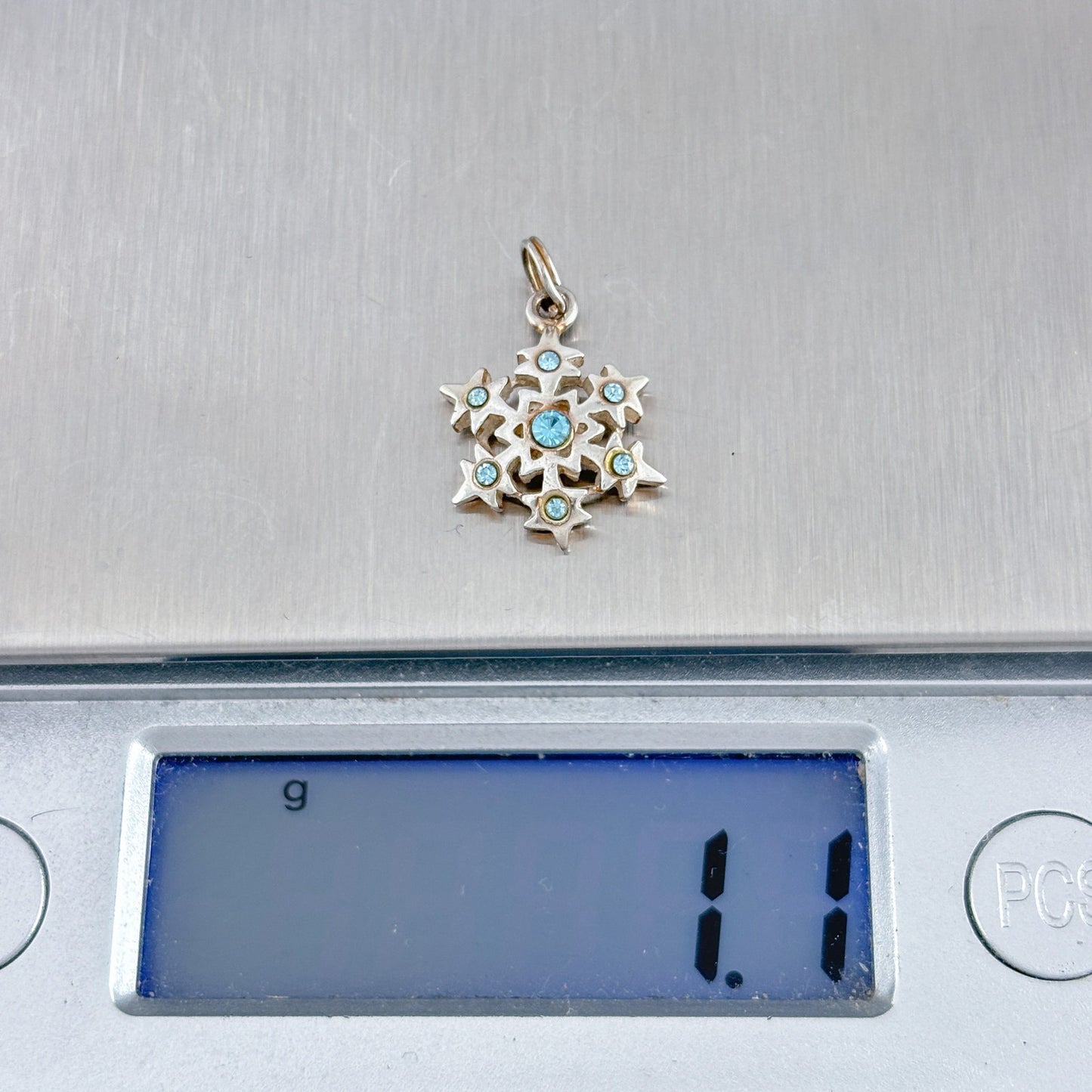Vintage Sterling Silver 925 Blue Crystal Snowflake Pendant