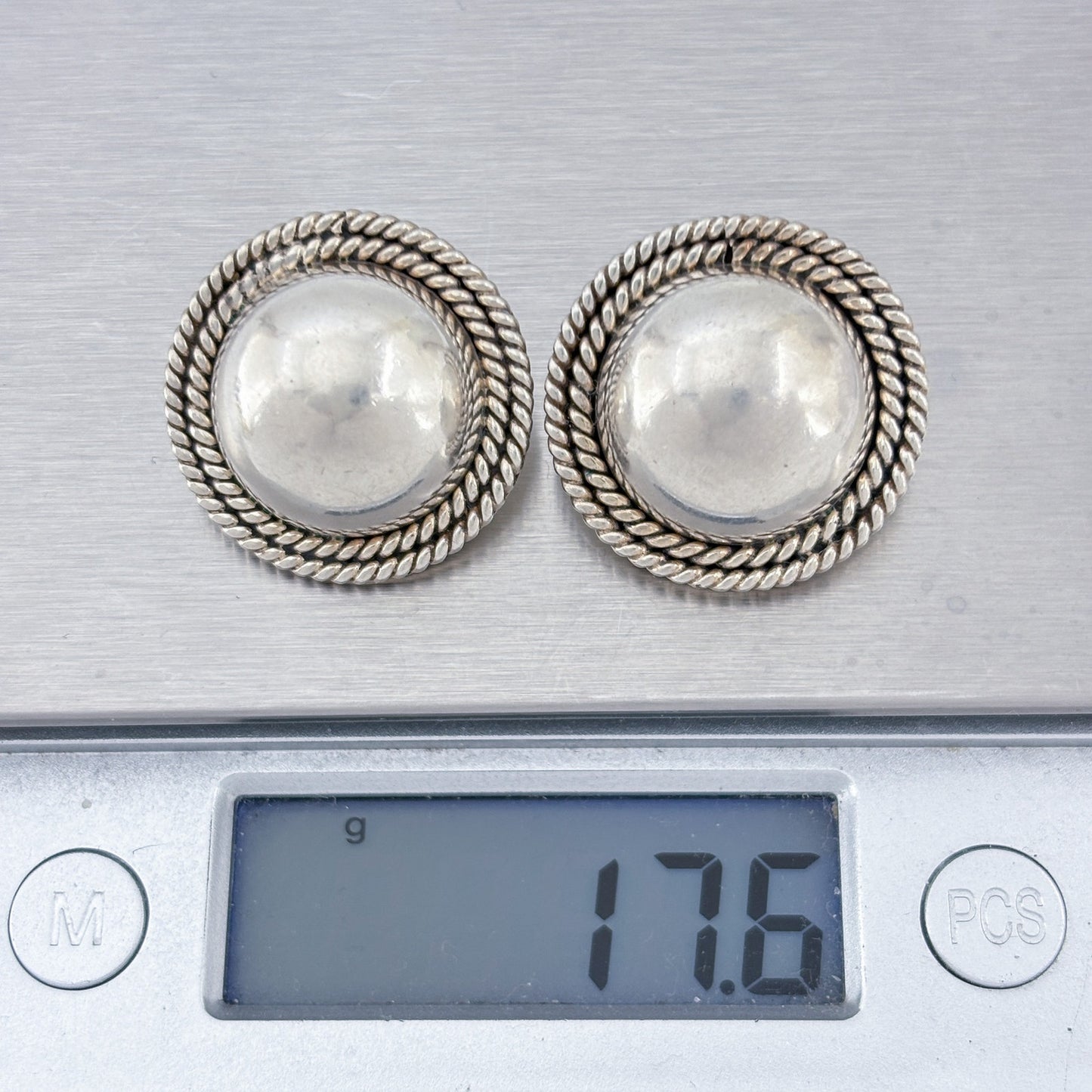 Vintage Sterling Silver 925 Domed Rope Clip On Earrings