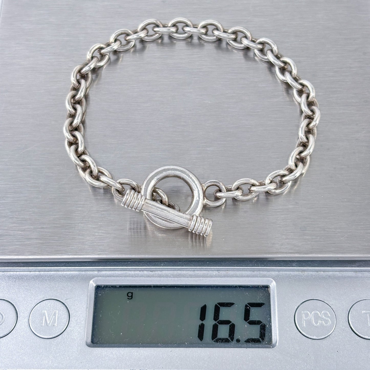 Vintage Sterling Silver 925 4mm Toggle Chain Bracelet 7"