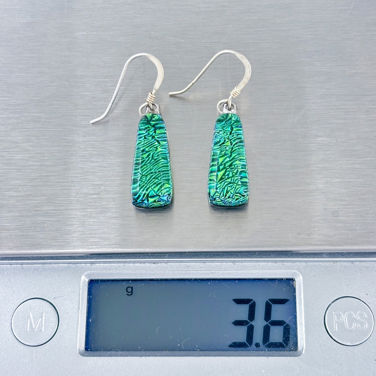 Vintage Sterling Silver 925 Dichroic Glass Dangle Earrings