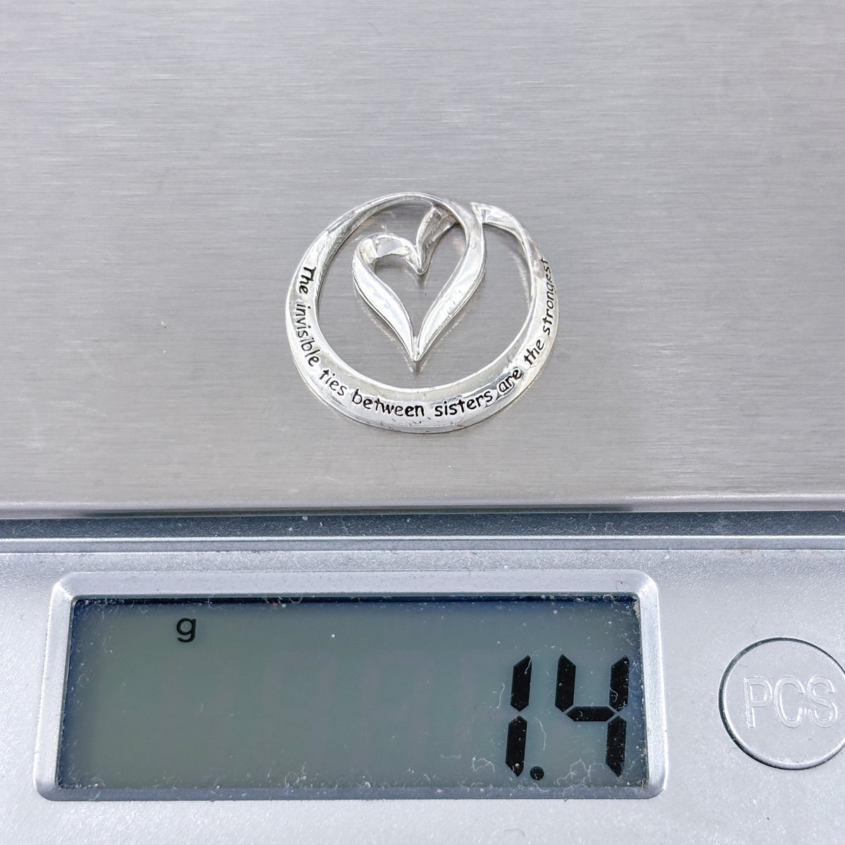 Sisters Inspirational Quote Heart Infinity Pendant | Vintage Sterling Silver 925