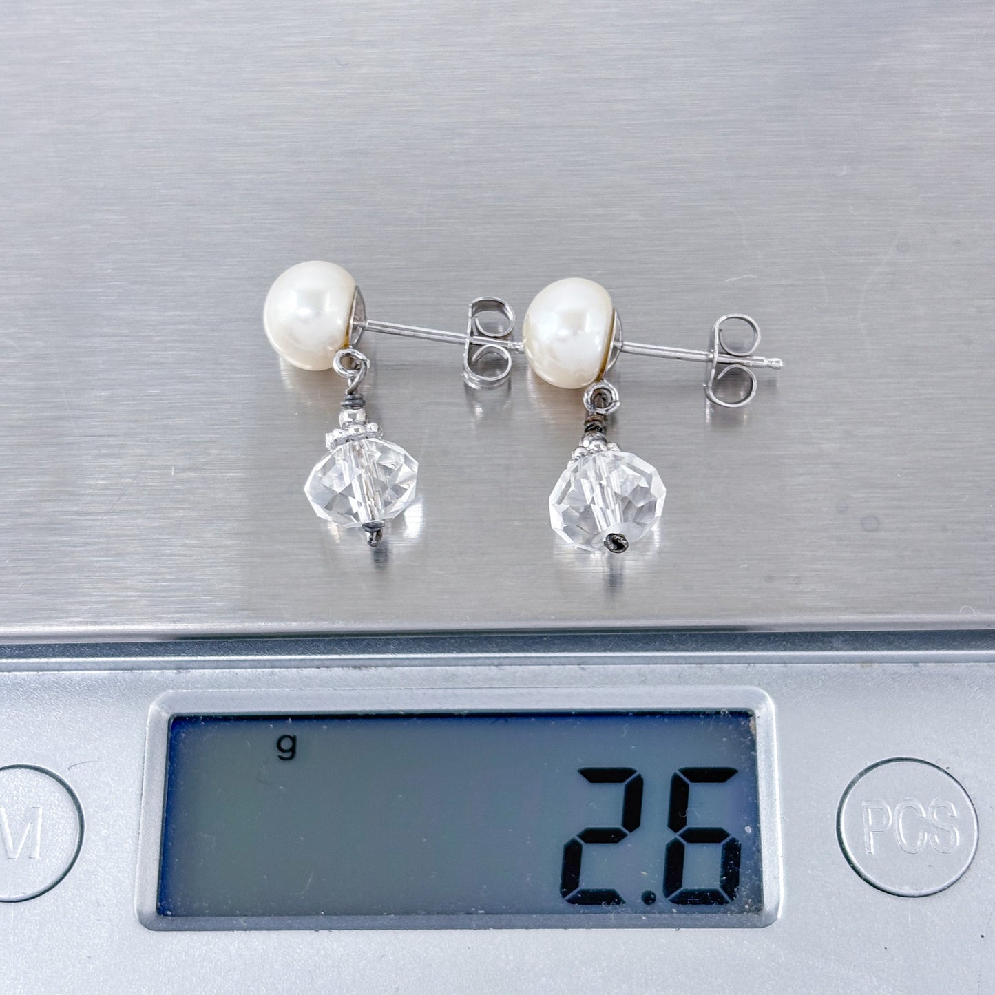 Vintage Sterling Silver 925 Pearl Crystal Drop Earrings
