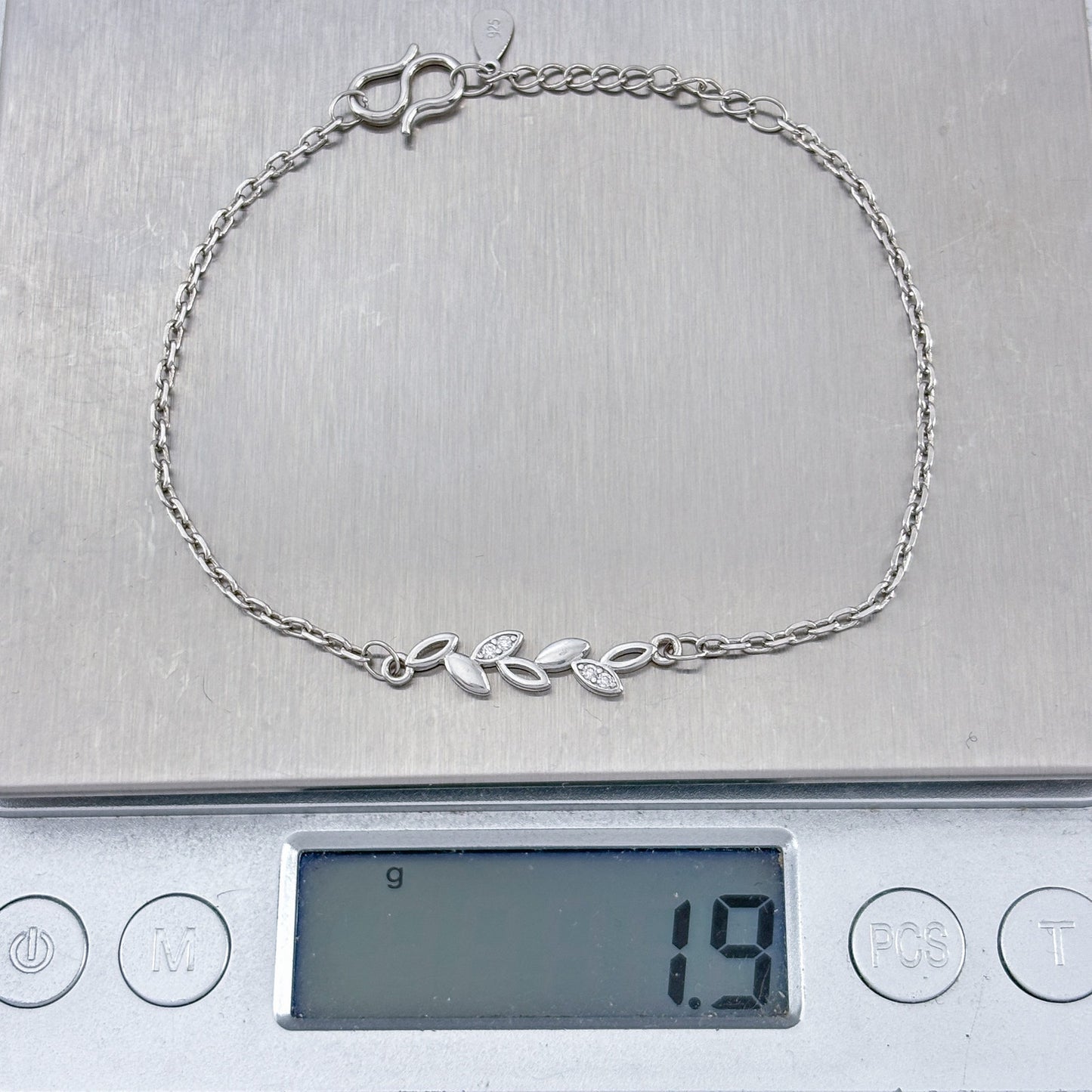 Vintage Sterling Silver 925 Cubic Zirconia Leaf Bracelet 6.75"-7.75"