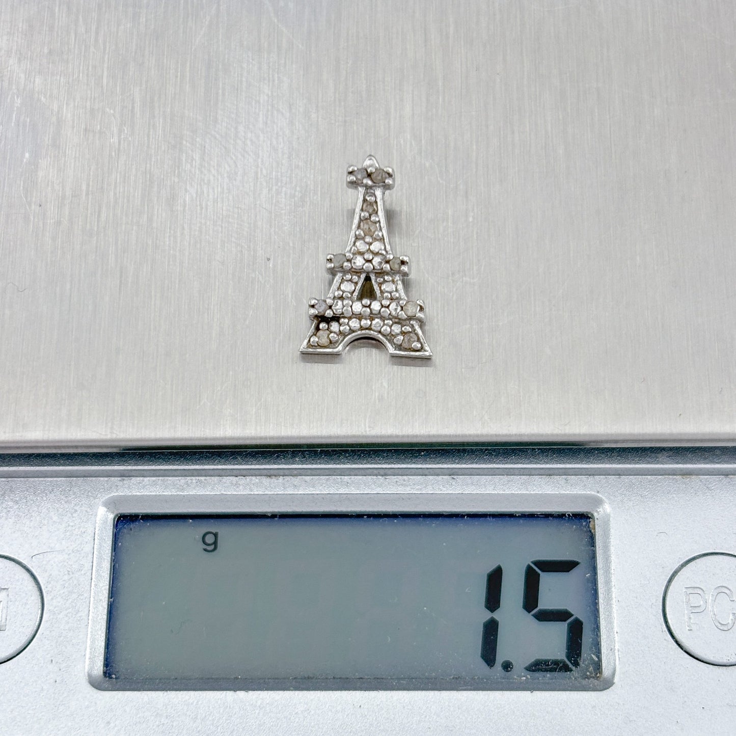 Vintage Sterling Silver 925 Diamond Eiffel Tower Pendant