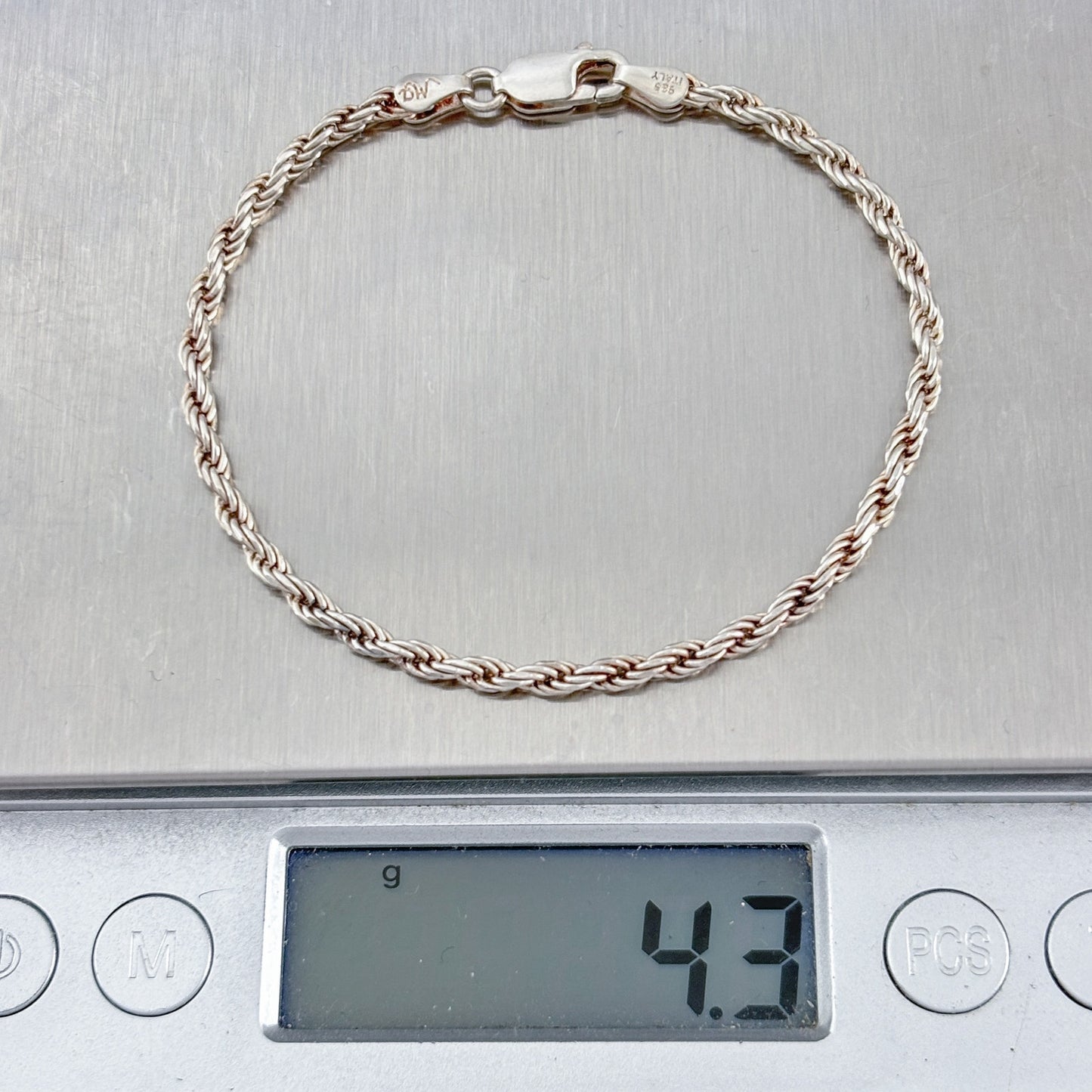 Vintage Italian Sterling Silver 925 Rope Chain Bracelet 6.75"