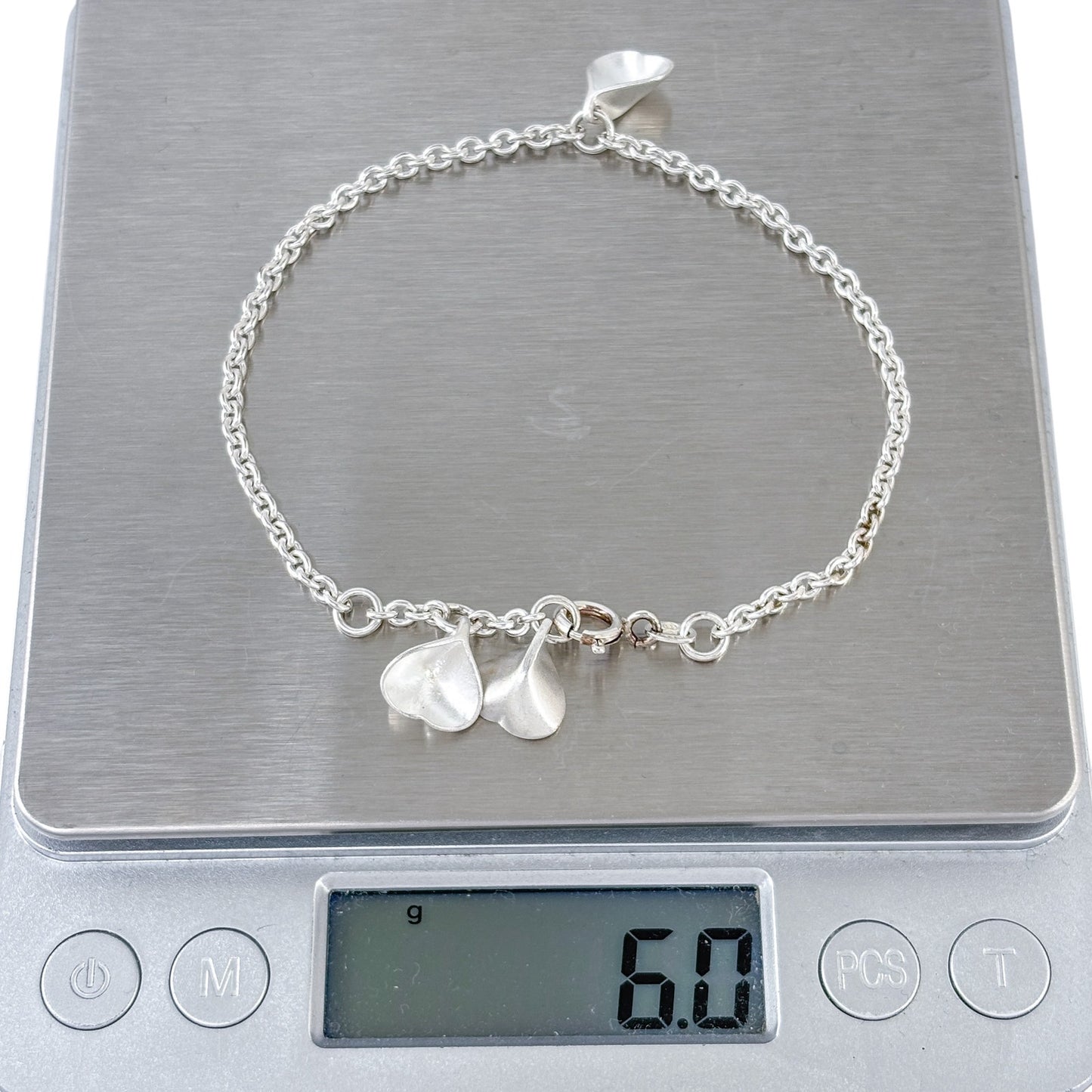 Vintage Sterling Silver 925 Heart Charm Bracelet 7.25"-7.75"