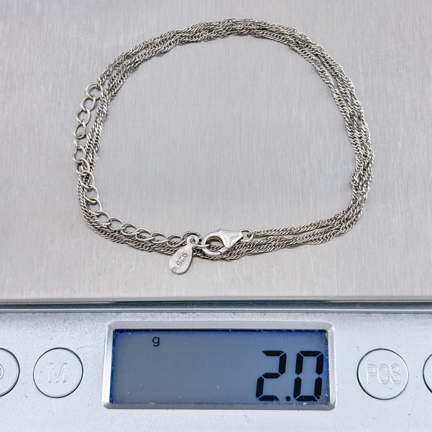 Vintage Sterling Silver 925 Singapore Chain Necklace 18"-20"
