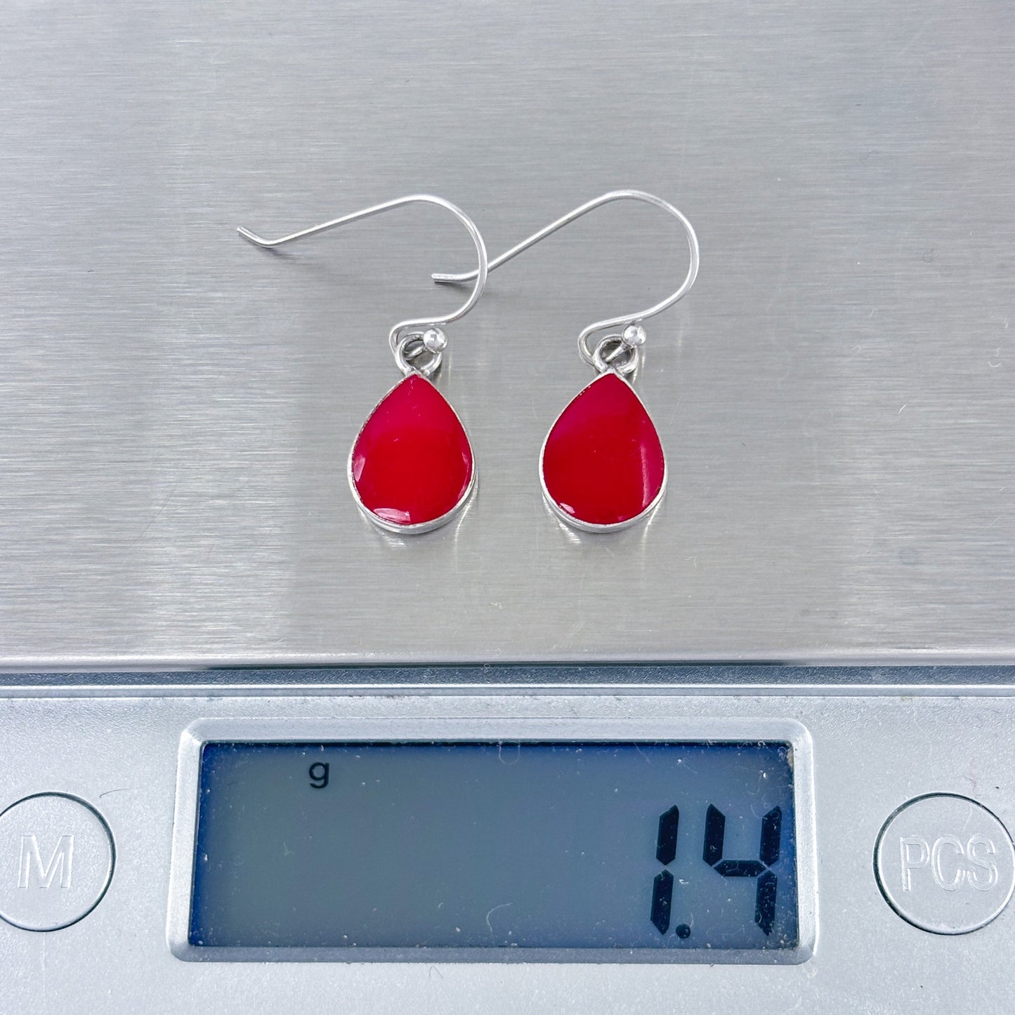 Vintage Sterling Silver 925 Red Enamel Dangle Earrings