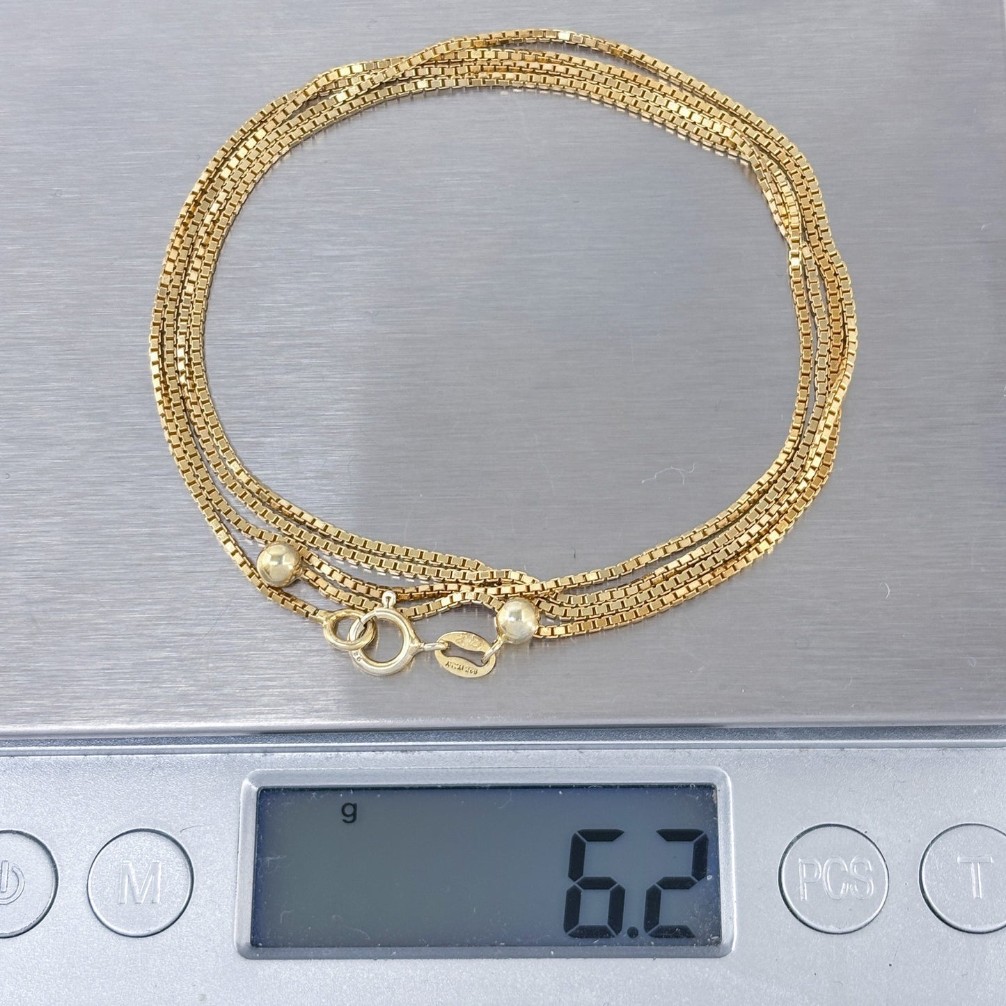 Vintage Gold-Tone Sterling Silver 925 Box Chain Necklace Adjustable to 30"