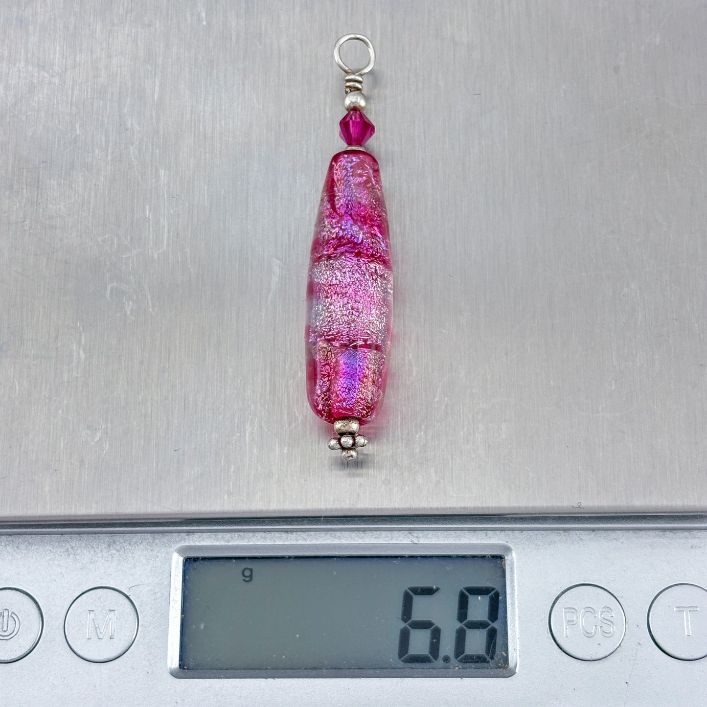 Vintage Sterling Silver 925 Pink Dichroic Glass Pendant