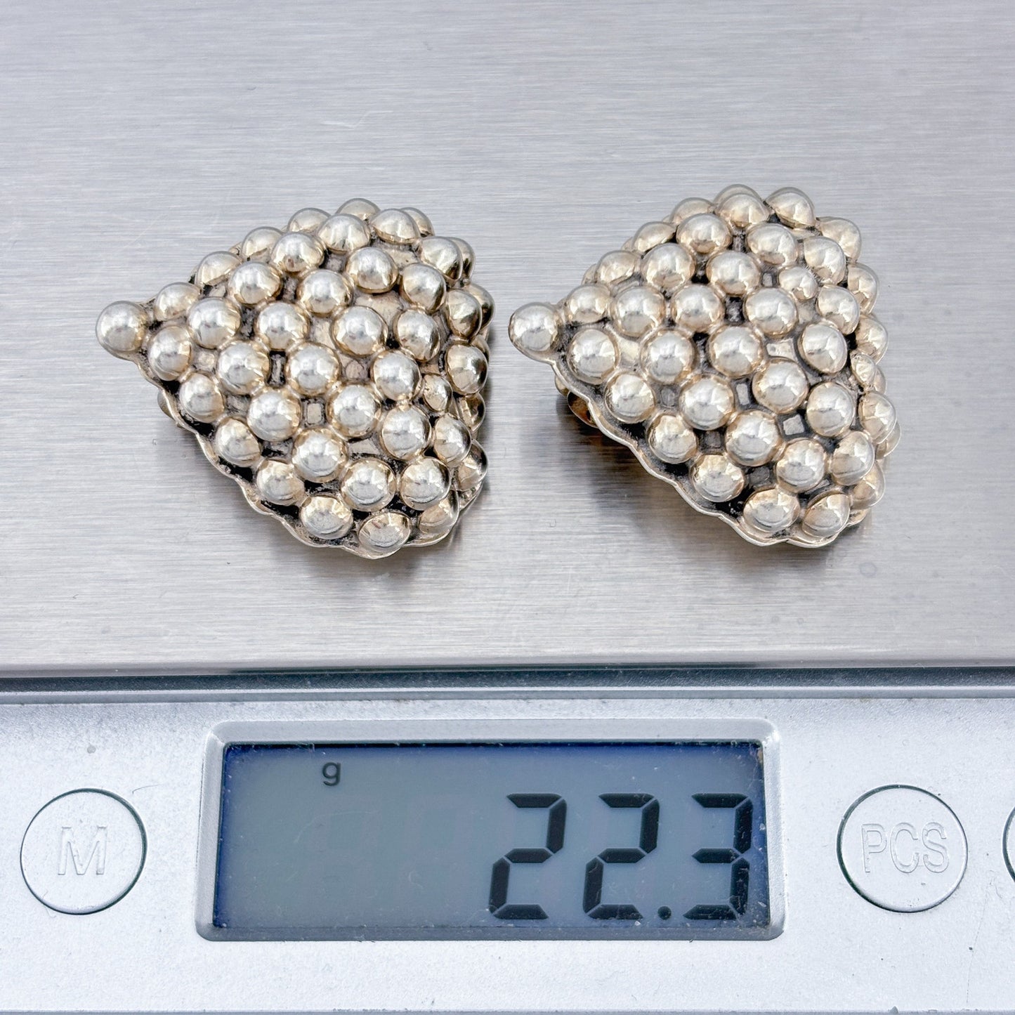Vintage Sterling Silver 925 Beaded Heart Clip On Earrings