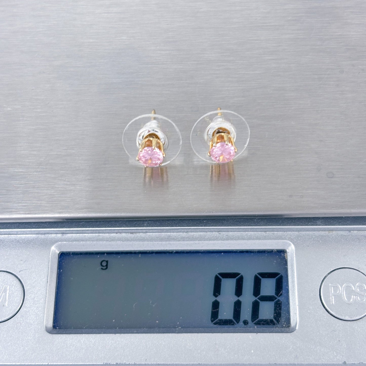 Vintage Sterling Silver 925 Pink Cubic Zirconia Stud Earrings