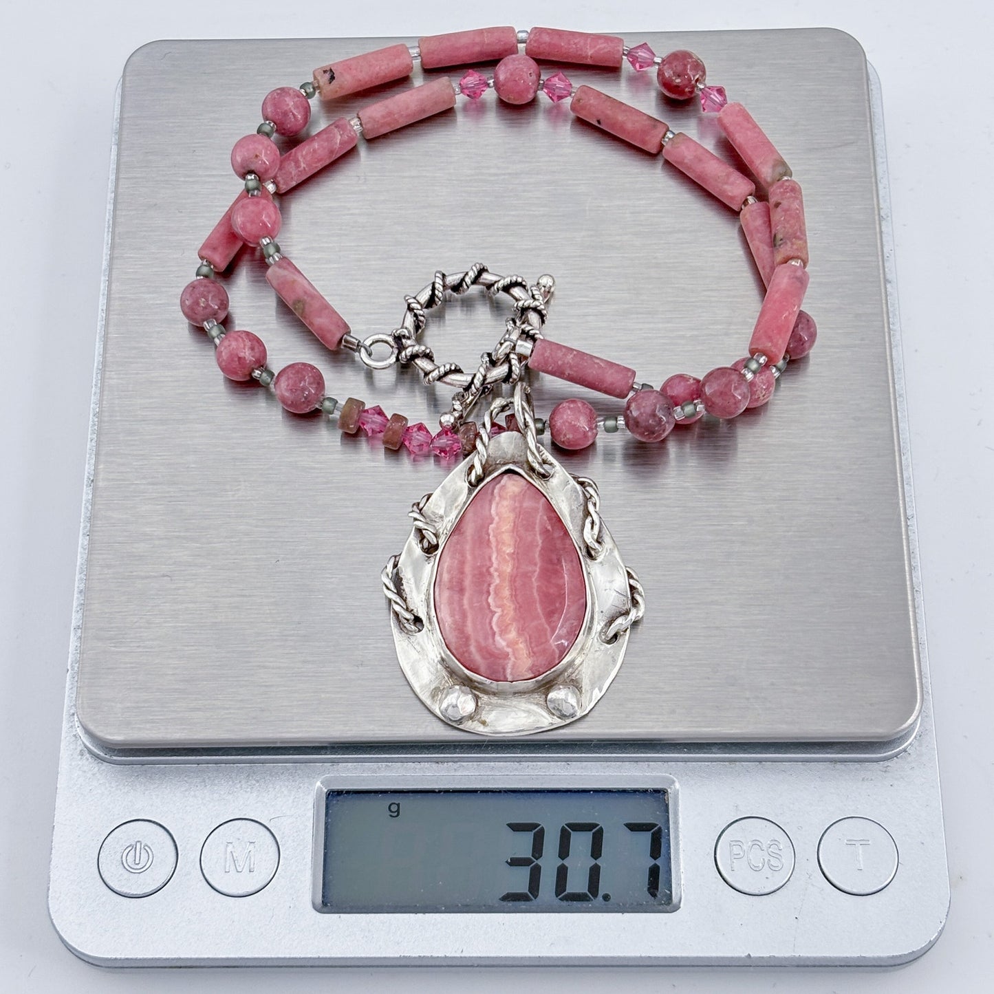 Vintage Sterling Silver 925 Rhodochrosite Pendant Necklace 16"