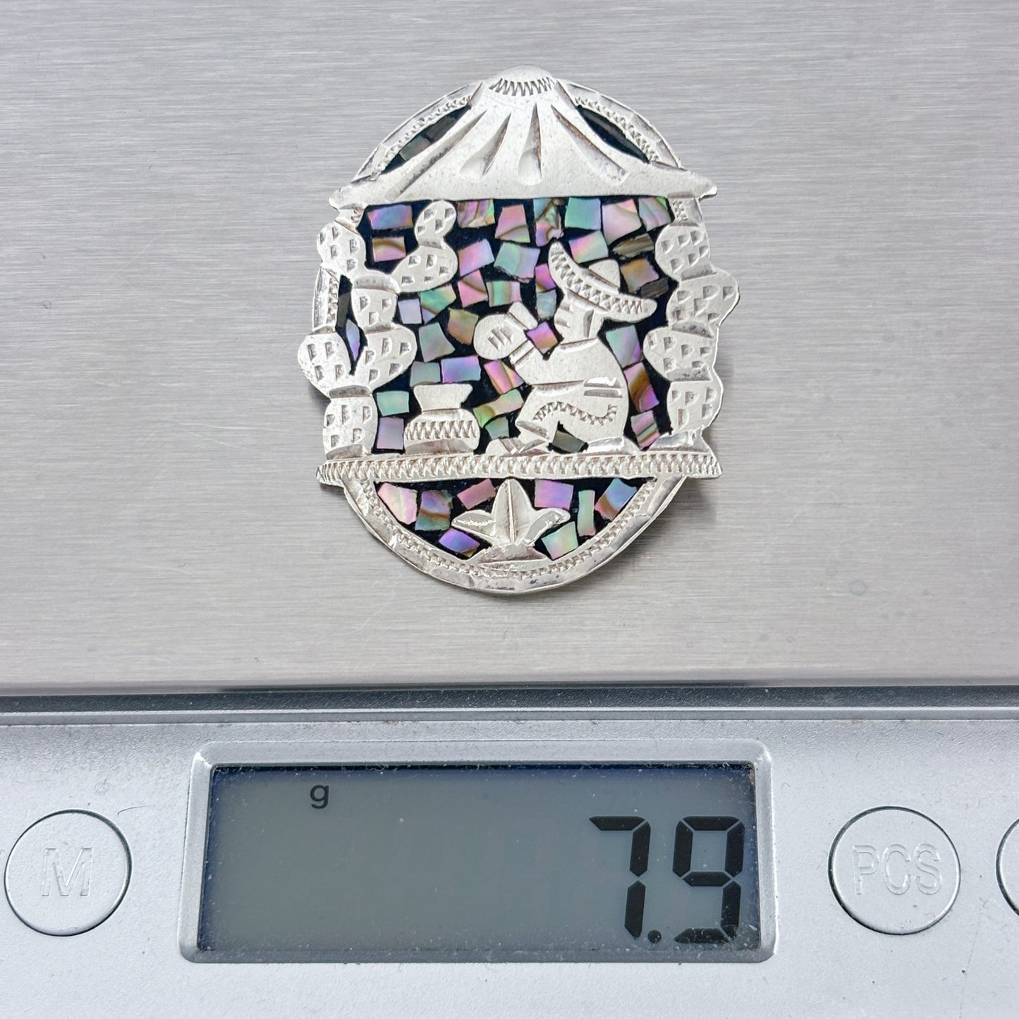 Vintage Sterling Silver 925 Abalone Mosaic Pendant Brooch