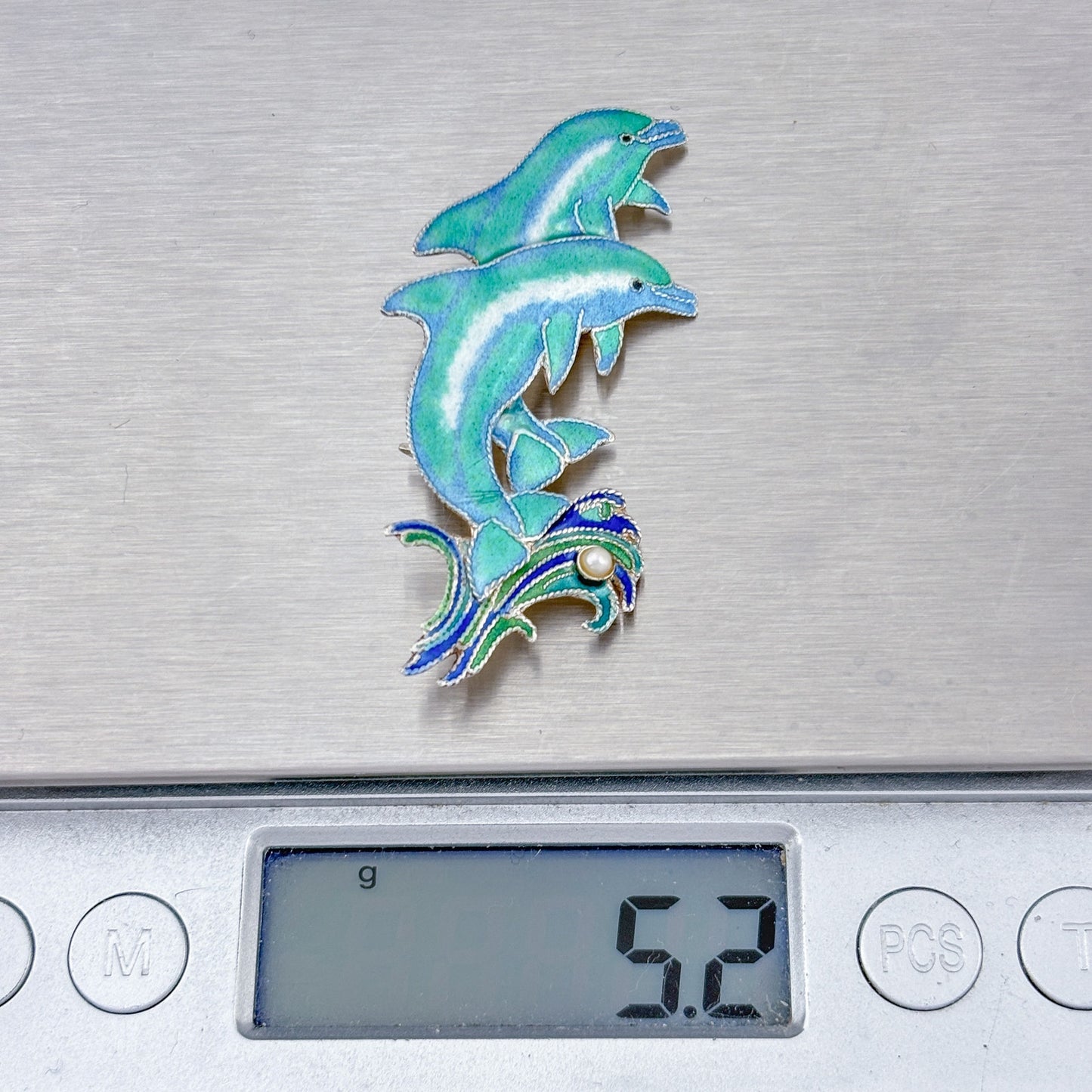 Vintage Sterling Silver 925 Dolphin Enamel Brooch