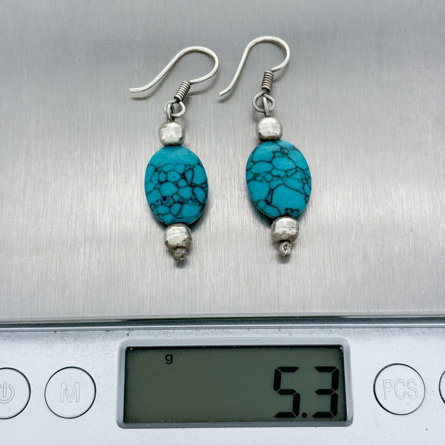 Vintage Silver-Tone Synthetic Turquoise Dangle Earrings