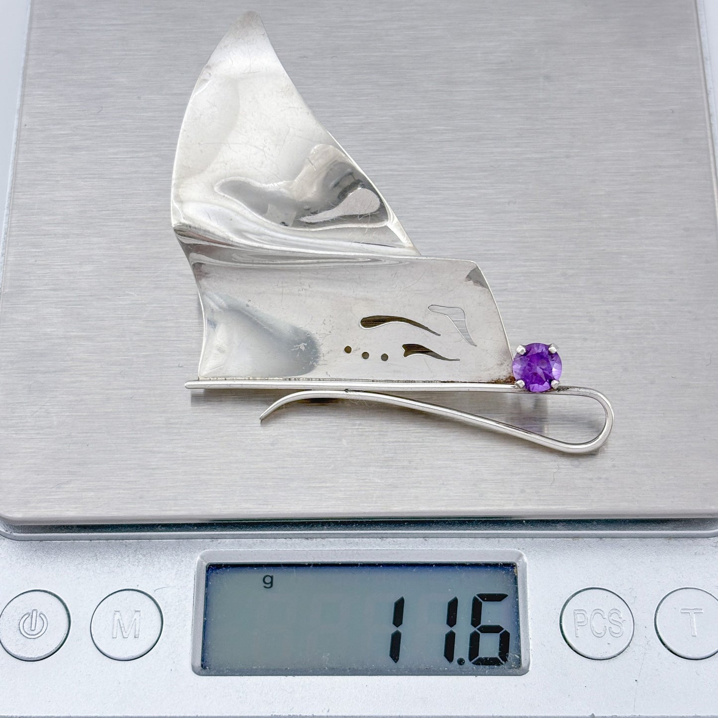 Vintage Sterling Silver 925 Amethyst Abstract Butterfly Brooch