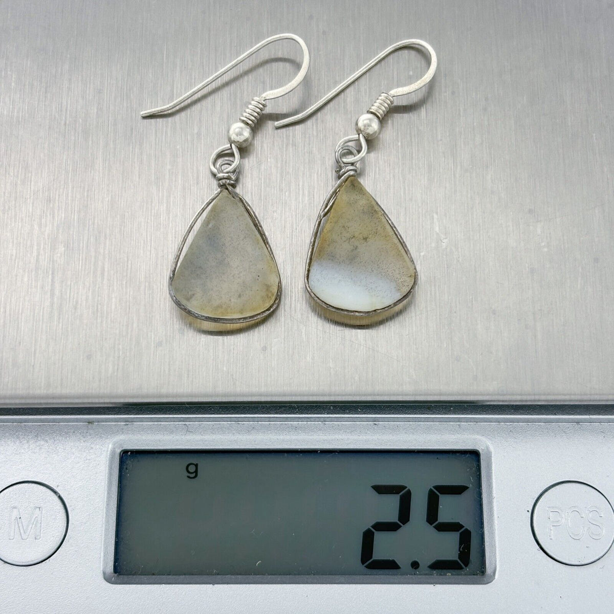 Vintage Silver-Tone Wire Wrap Glass Dangle Earrings
