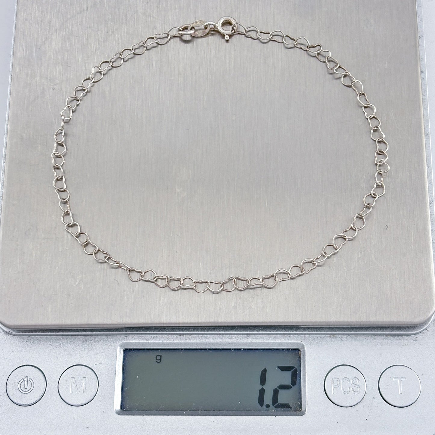 Vintage Sterling Silver 925 Heart Link Anklet 9"