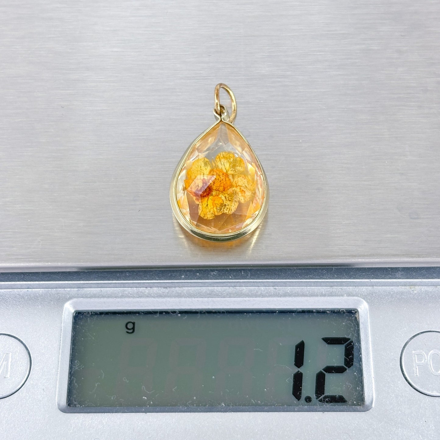 Vintage Silver-Tone Dried Yellow Flower Pendant