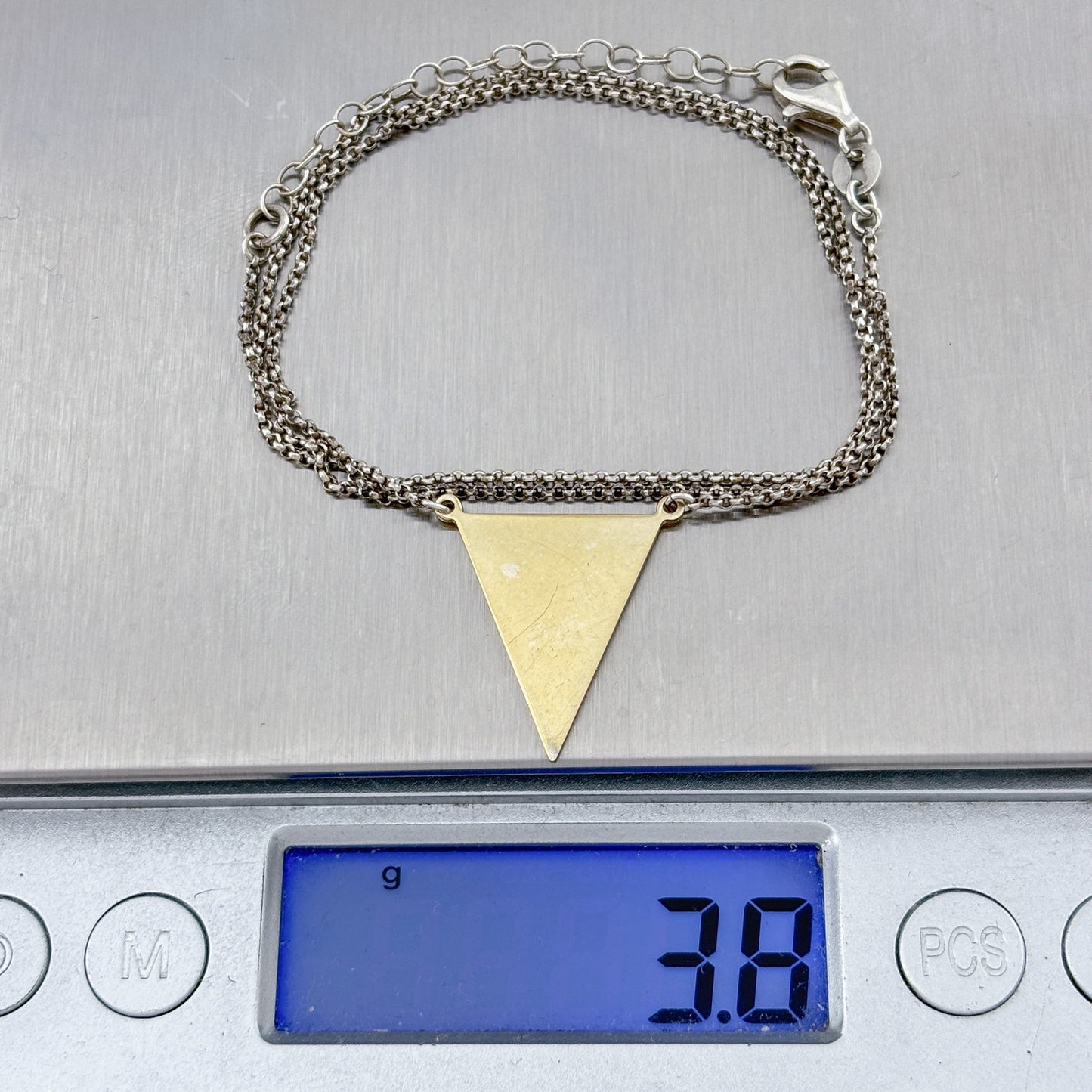 Vintage Sterling Silver 925 Mixed Metal Triangle Necklace 16-18"