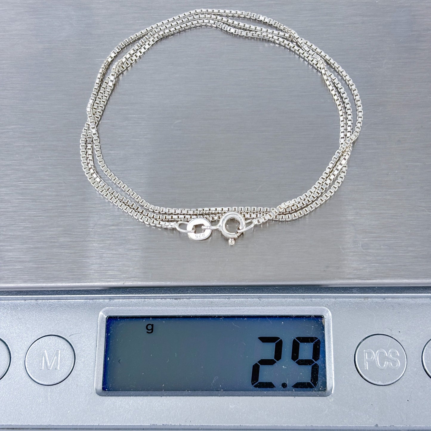 Vintage Sterling Silver 925 Box Chain Necklace 18"