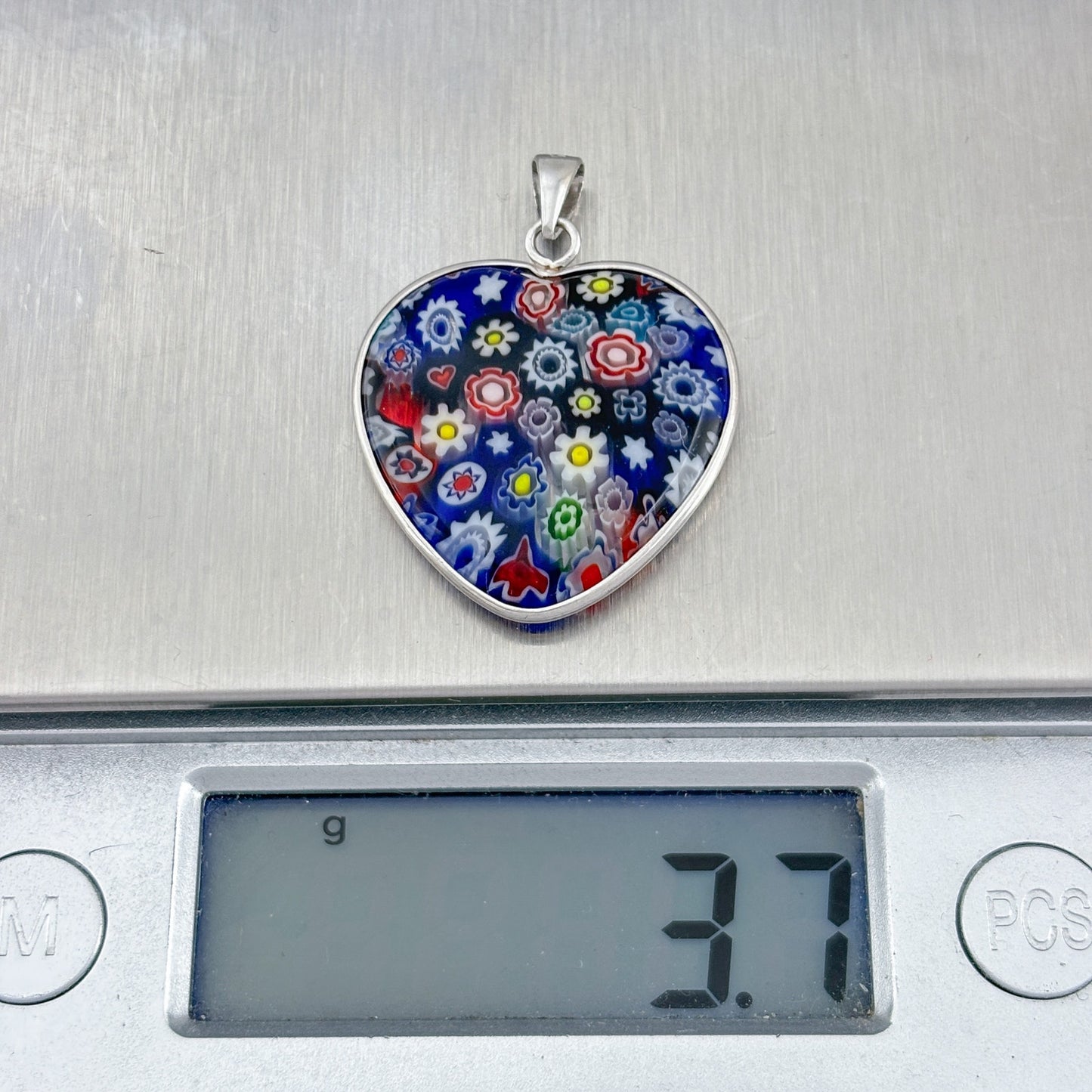 Vintage Sterling Silver 925 Millefiori Heart Pendant