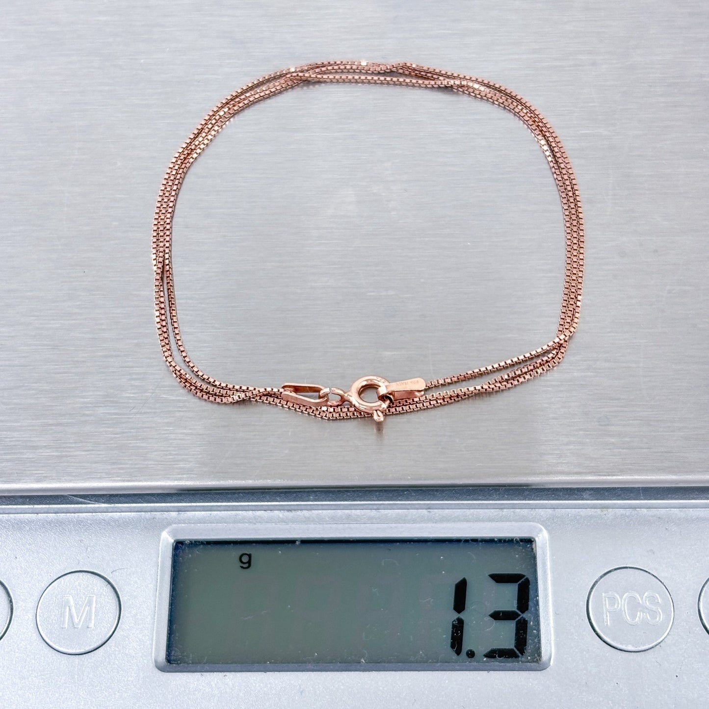 Vintage Italy Rose Gold-Tone Sterling Silver 925 Box Chain Necklace 18.5"