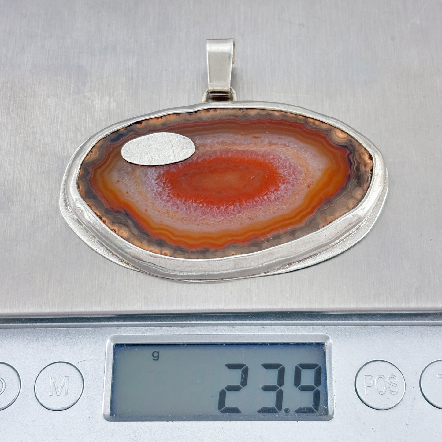 Vintage Sterling Silver 925 Red Banded Agate Pendant