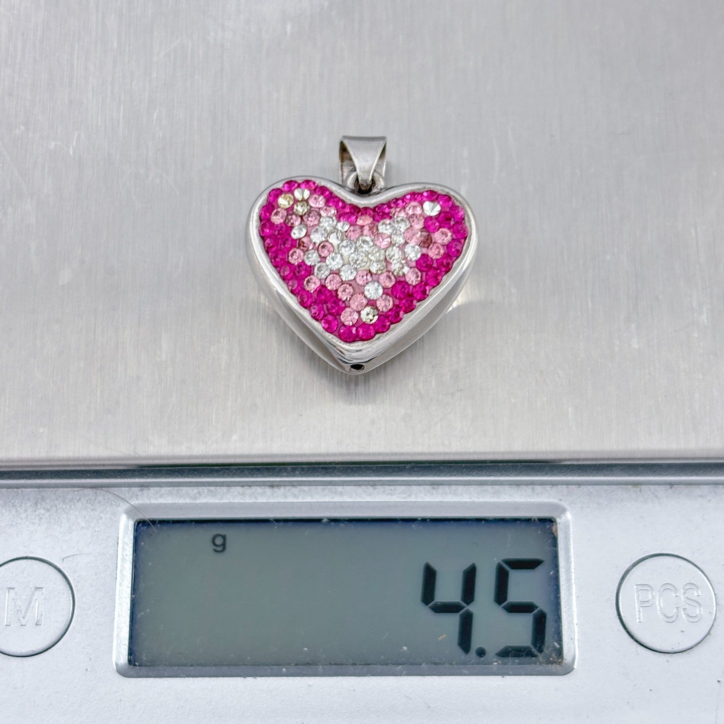 Vintage Sterling Silver 925 Pink Crystal Heart Pendant