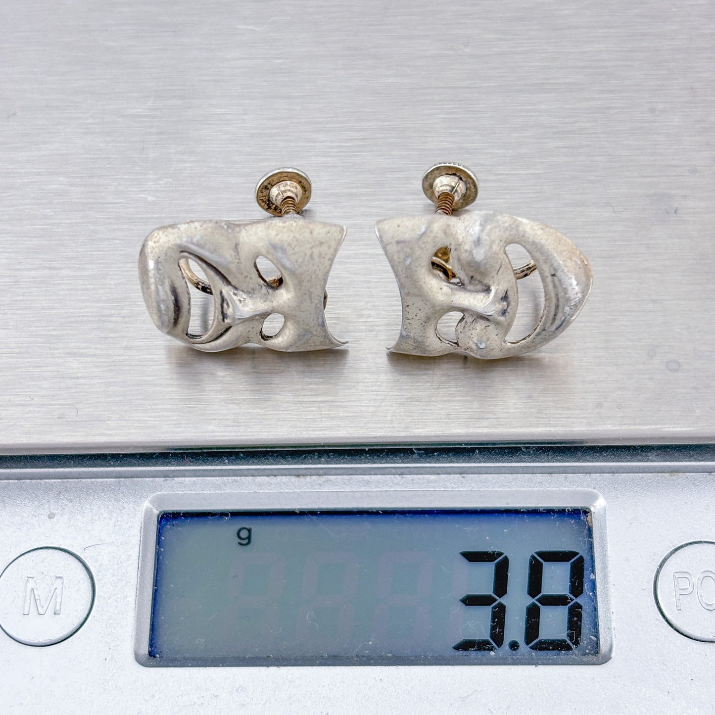 Vintage Sterling Silver 925 Comedy Tragedy Screwback Earrings