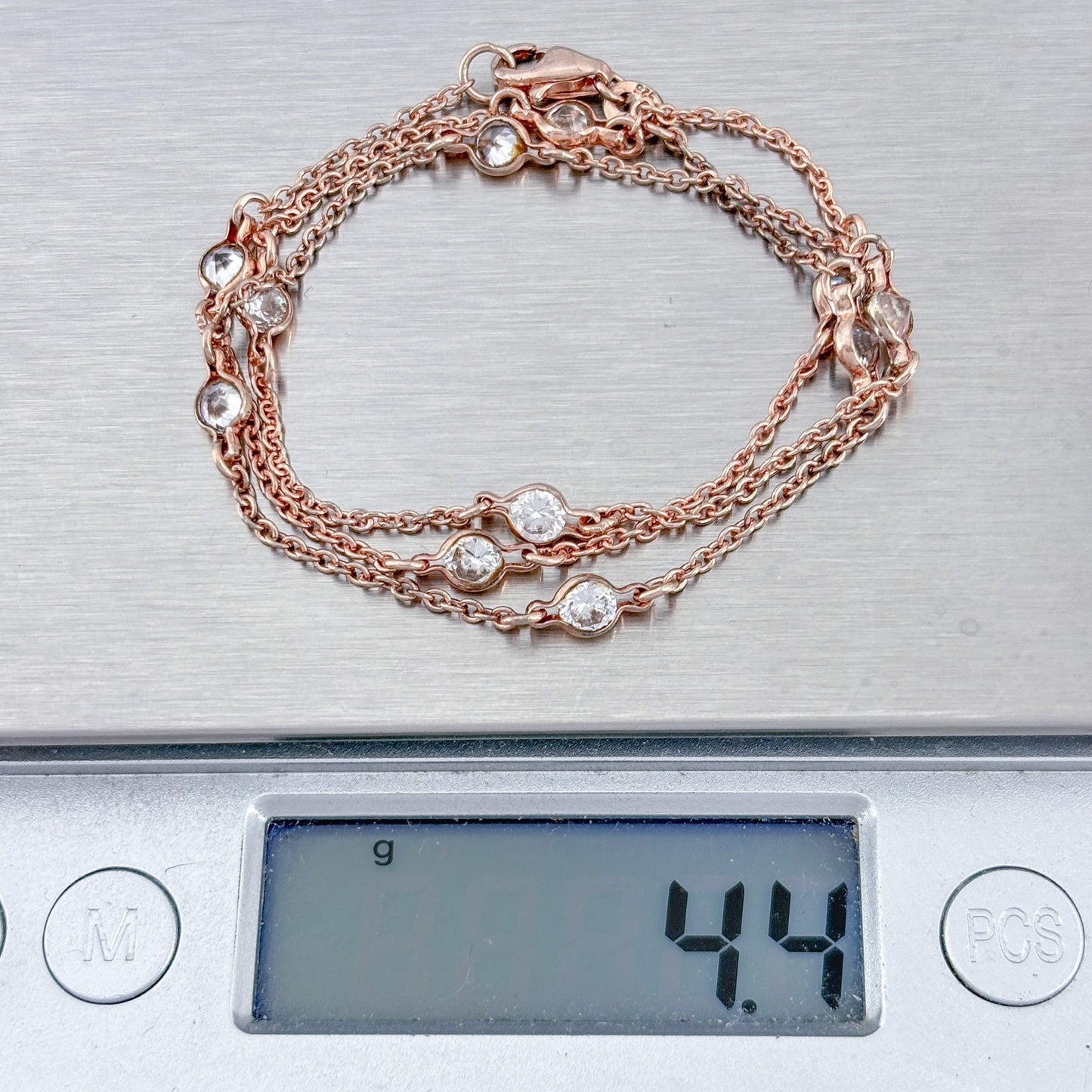 Vintage Sterling Silver 925 Rose Gold-Tone Cubic Zirconia Station Necklace 16"
