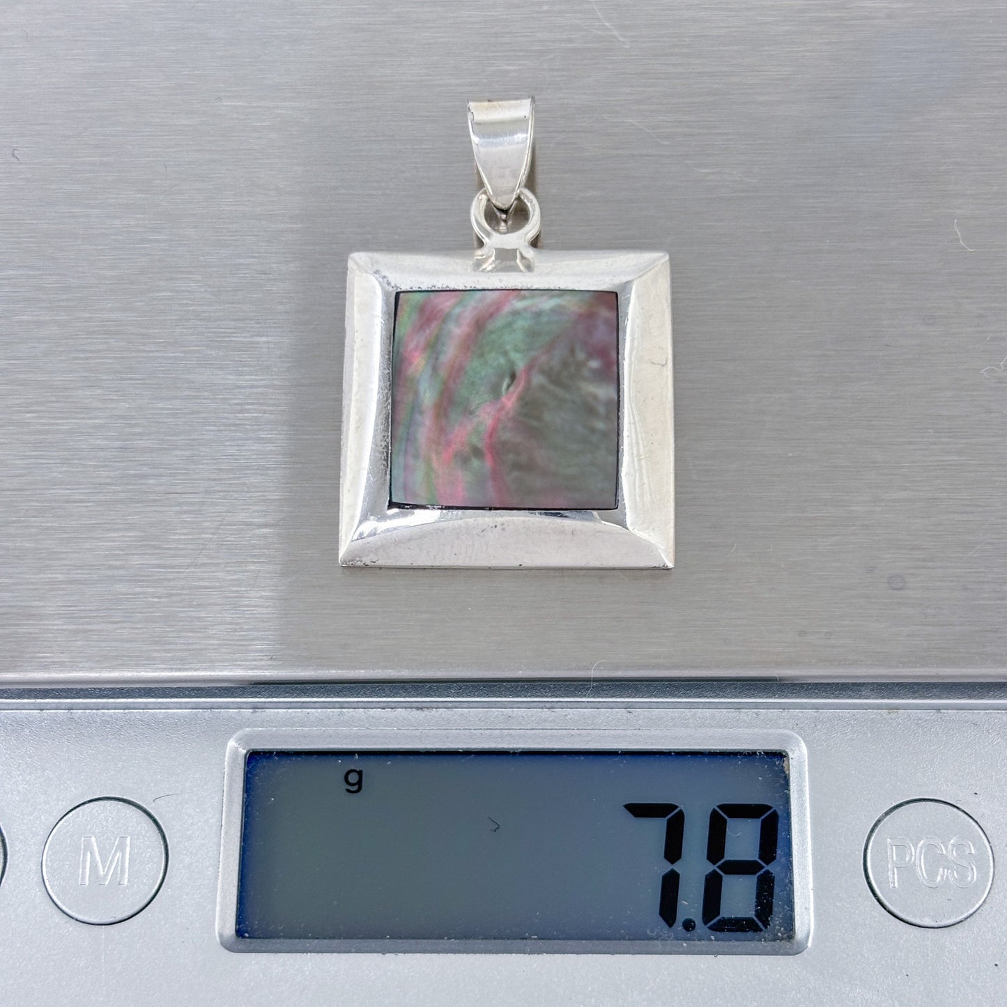 Vintage Sterling Silver 925 Mother of Pearl Square Pendant