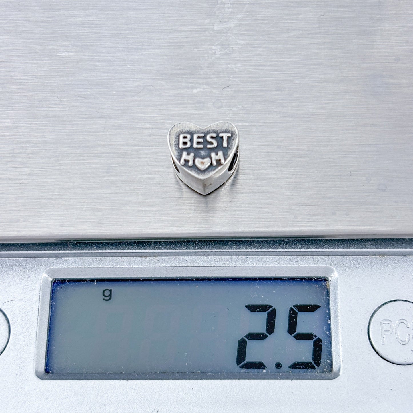 Vintage Sterling Silver 925 Best Mom Heart Slide Charm