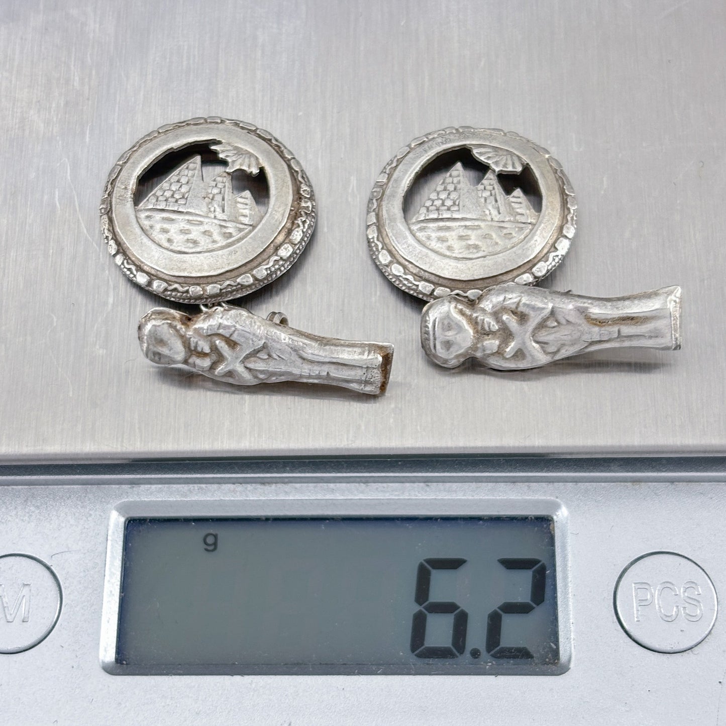 Vintage Sterling Silver 925 Egyptian Revival Cuff Links