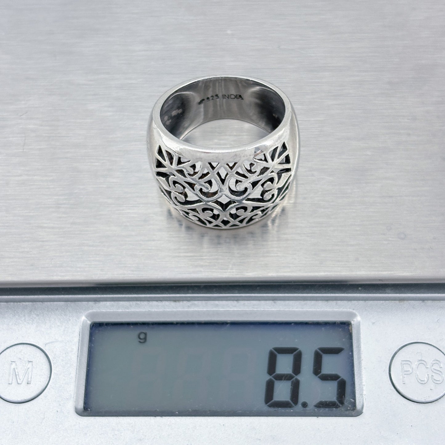 Vintage Sterling Silver 925 Domed Filigree Band Ring Size 8.5