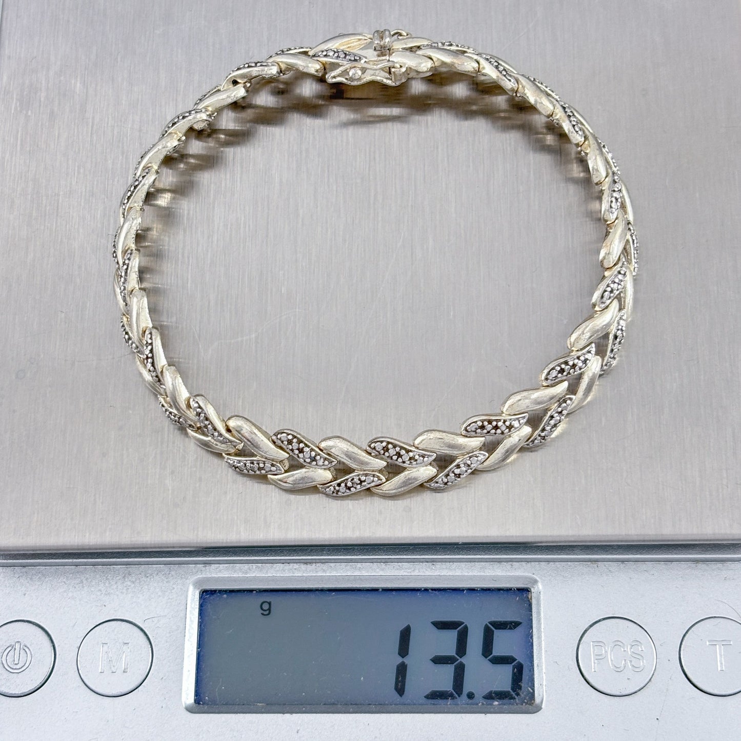 Vintage Sterling Silver 925 Studded Link Bracelet 7.25"