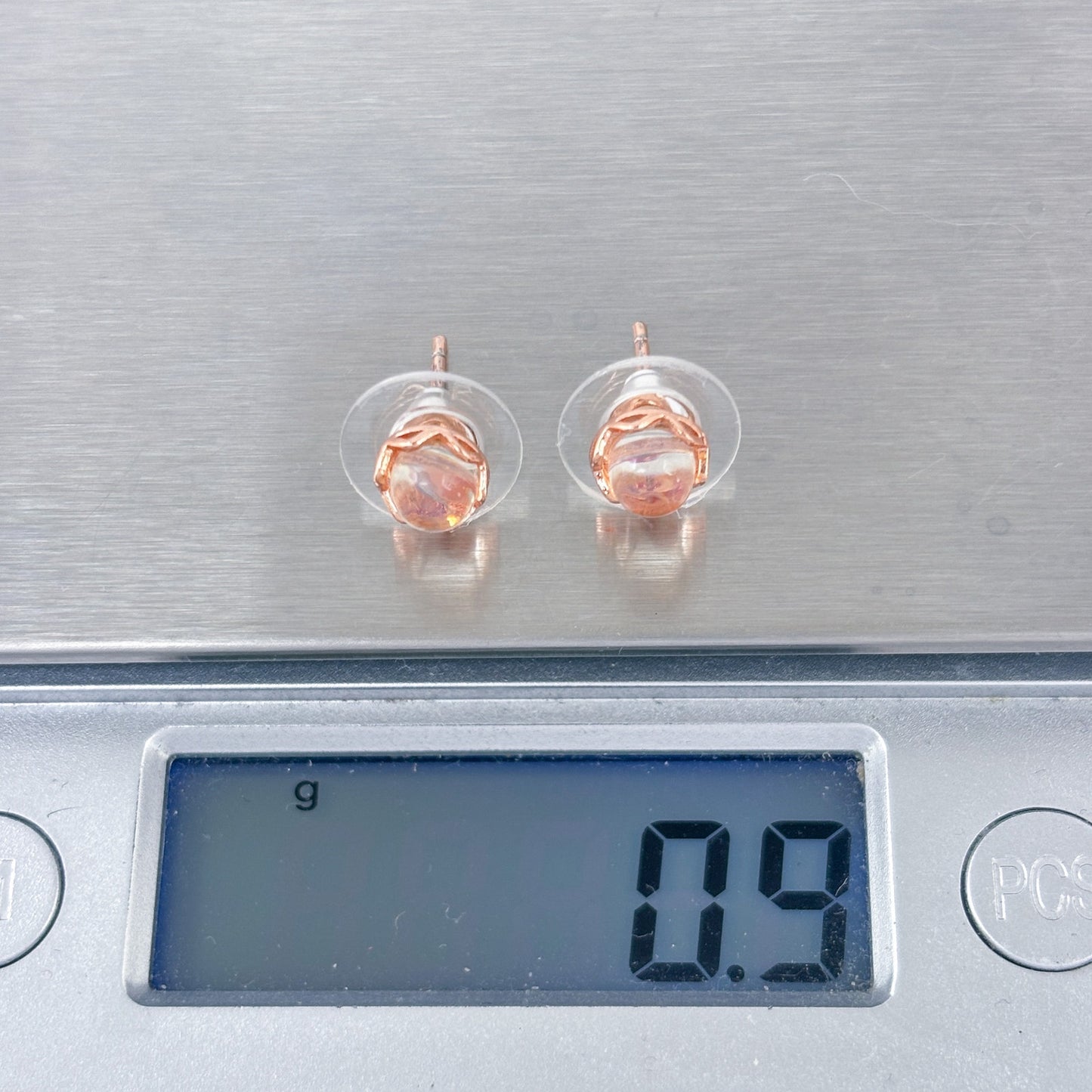 Vintage Rose Gold-Tone Sterling Silver 925 Glass Sphere Stud Earrings