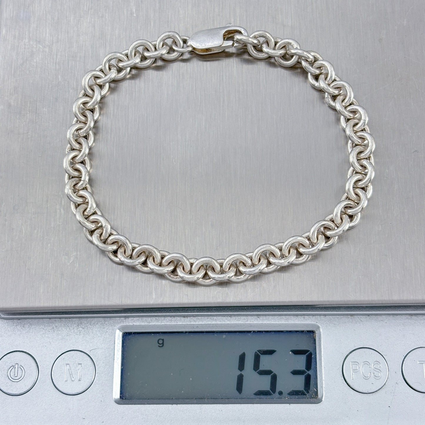 Vintage Sterling Silver 925 Heavy 15.3 gram Round Link Bracelet 7"