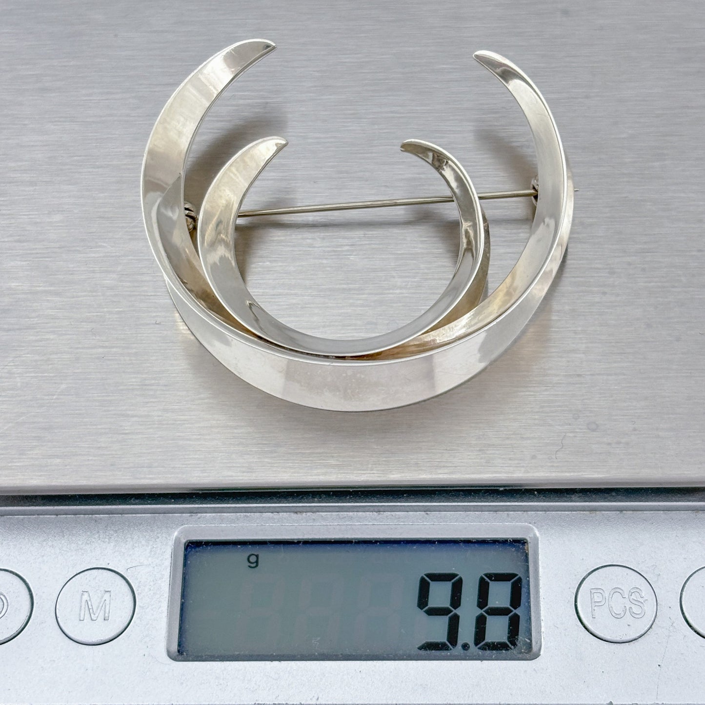 Vintage Sterling Silver 925 Crescent Brooch