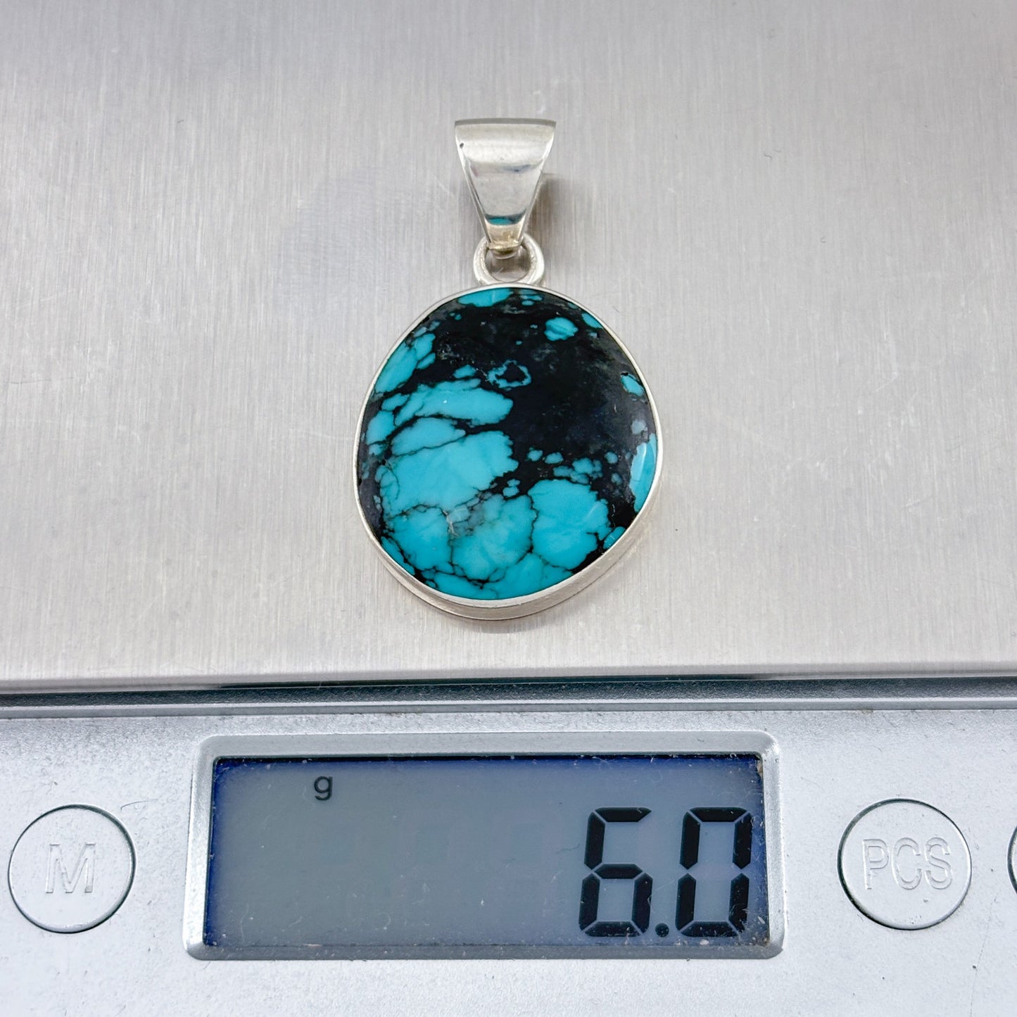 Vintage Sterling Silver 925 Turquoise Oval Pendant