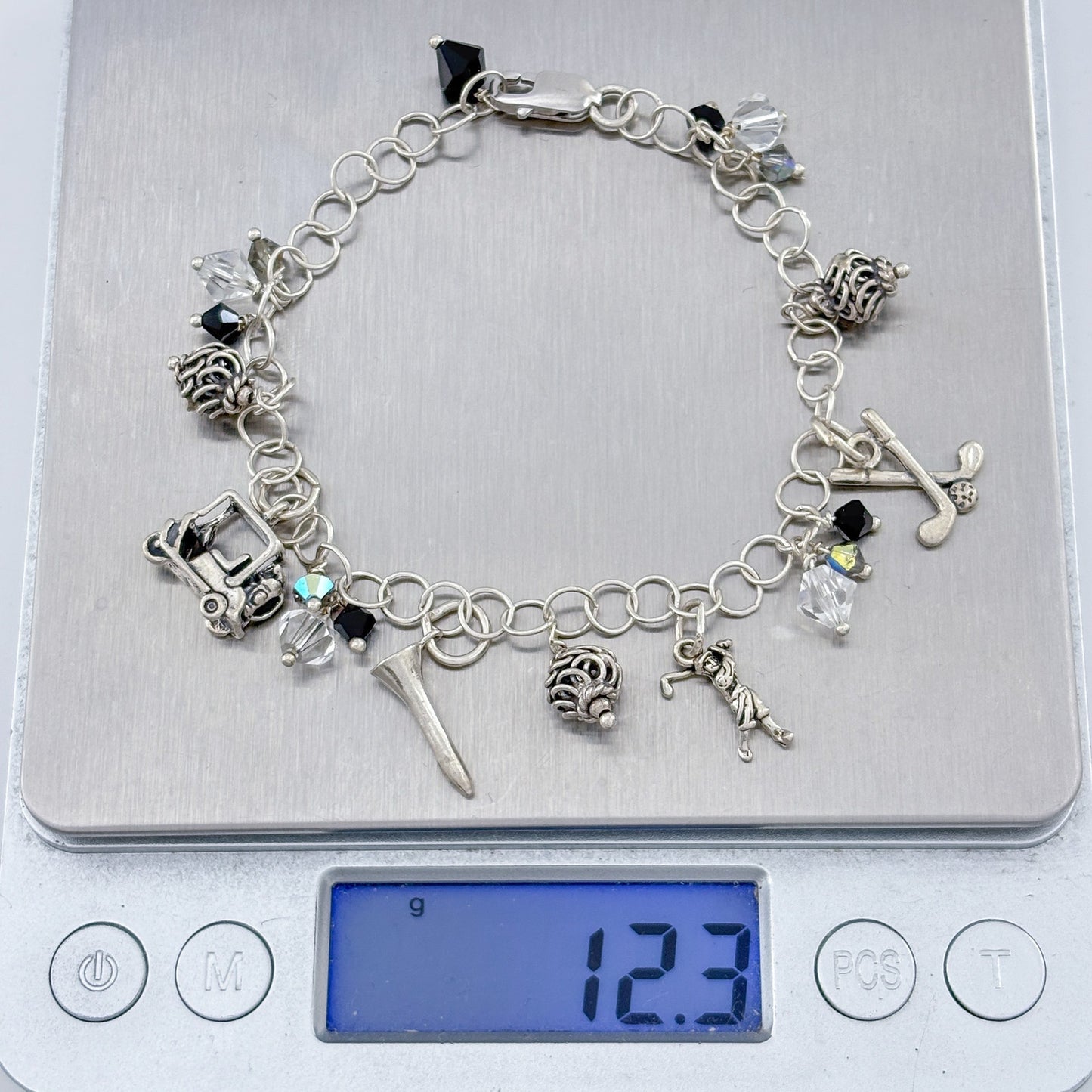 Vintage Sterling Silver 925 Golf Charm Bracelet 6.5-7.5"