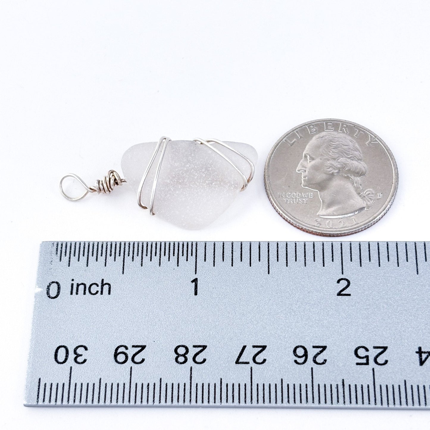 Vintage Silver Plated Frosted White Sea Glass Wire Wrapped Pendant
