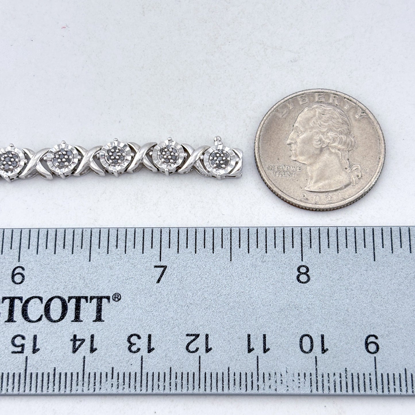 Vintage Sterling Silver 925 Diamond 0.73ctw Flower Link Bracelet 7.5"