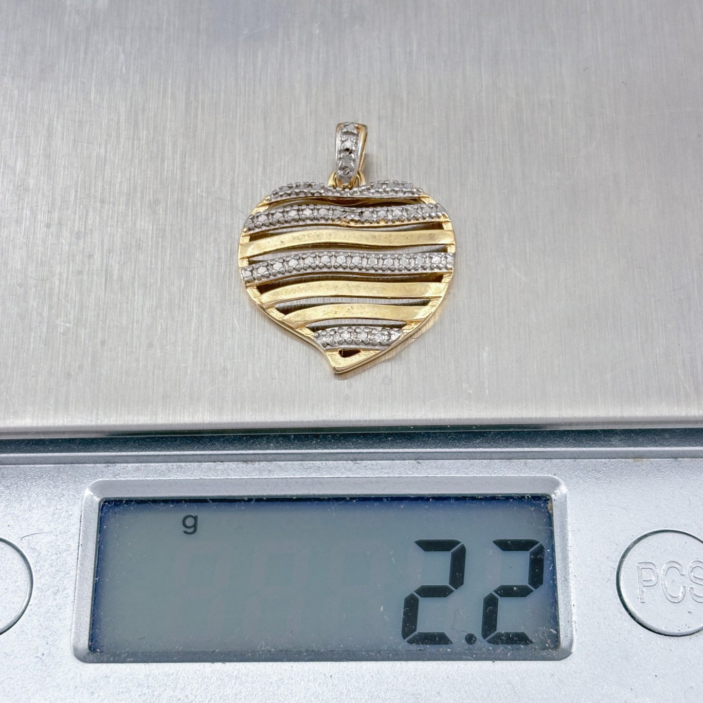 Vintage Gold-Tone Sterling Silver 925 Diamond Heart Pendant