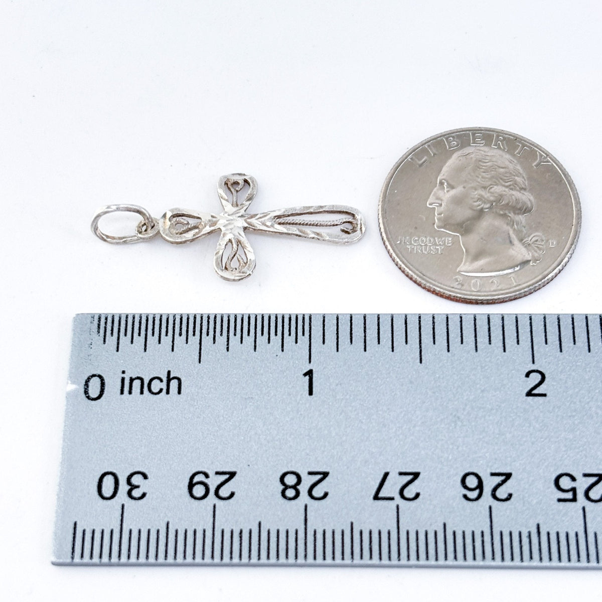 Vintage Sterling Silver 925 Diamond Cut Filigree Cross Pendant