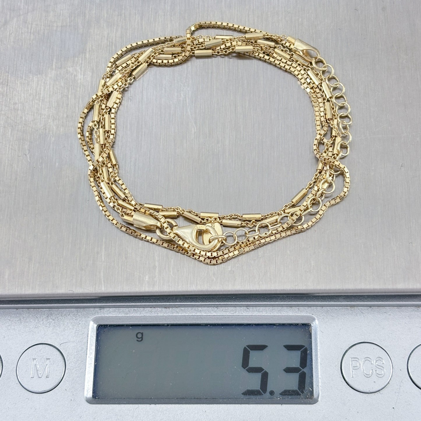 Vintage Gold-Tone Sterling Silver 925 Multi Strand Chain Necklace 15"-17"