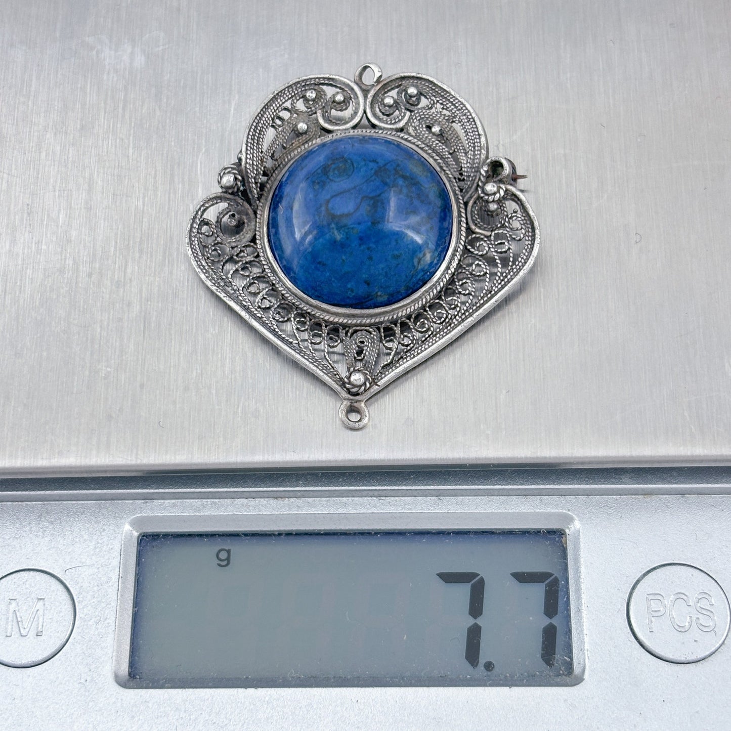 Vintage Sterling Silver 925 Lapis Lazuli Brooch
