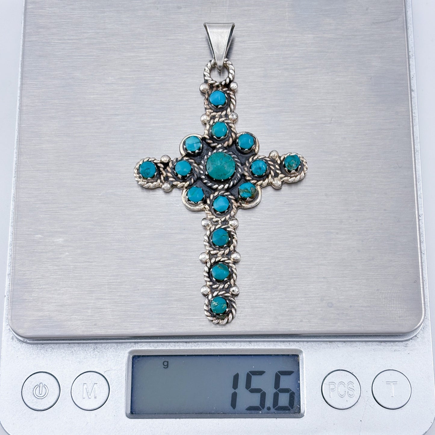 Vintage Mexican Taxco Sterling Silver 925 Turquoise Cross Pendant