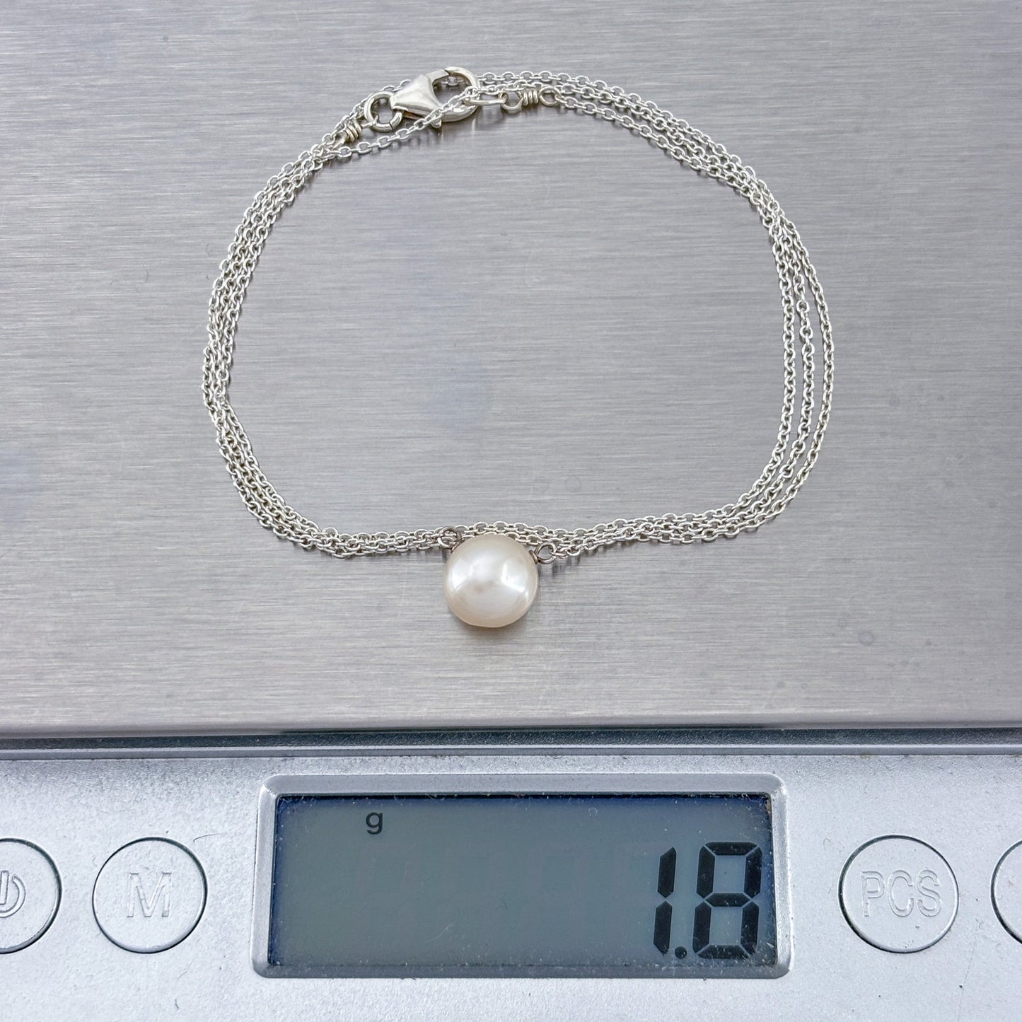 Vintage Sterling Silver 925 Pearl Pendant Necklace 18.5"